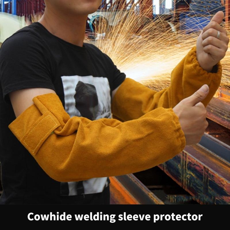 Leather Welding Arm Guards Sleeves Flameproof with Heat Resistant Properties for Metal Workers Metalwork Mechanics 2pcs