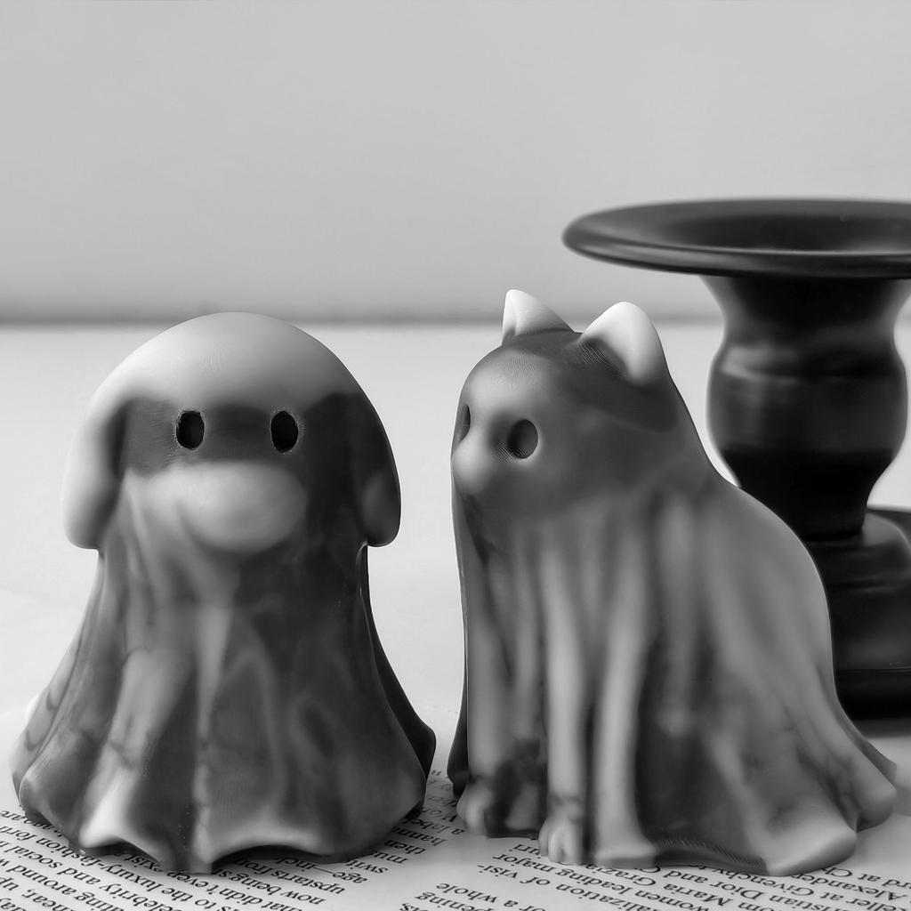Cute Animal Puppy Kitten Spooky Silicone Mold DIY Ghost Aroma Candle Plaster Decoration Mould Halloween Candle Making Molds