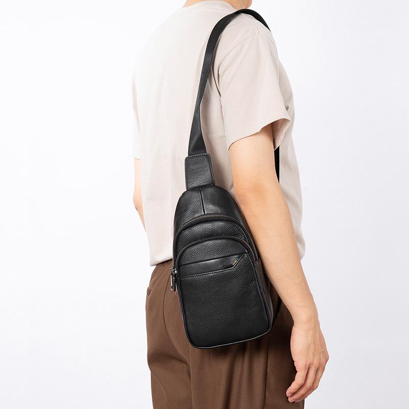 First Layer Cowhide Chest Bag Genuine Leather Simple Business Casual Shoulder Bag Multi-functional Waterproof Wear-resistant Crossbody Bag