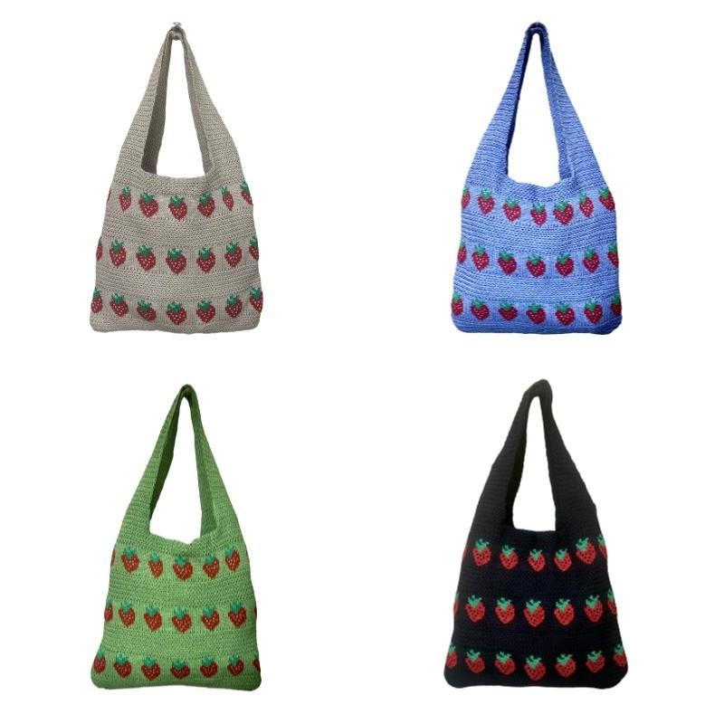 Large Capacity Strawberry Woven Tote Bag Knit Crochet Durable Womens Handbag with Spacious Compartments