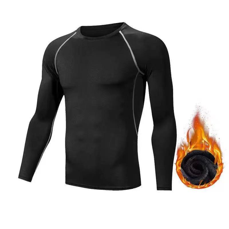 Mallas y camiseta de manga larga con forro polar para hombre: alta elasticidad, secado rápido para entrenamiento de baloncesto y fútbol.