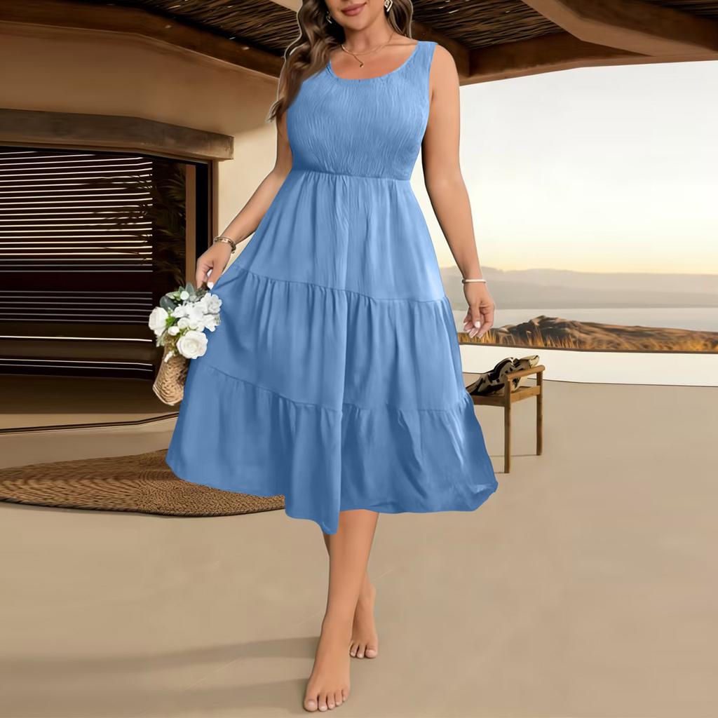 Women's Casual ,Color Loose Fit Sleeveless Midi Dress