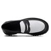 Four Seasons Men's Thick-Soled Black & White Tassel Loafers – Low-Top Leather Casual Shoes