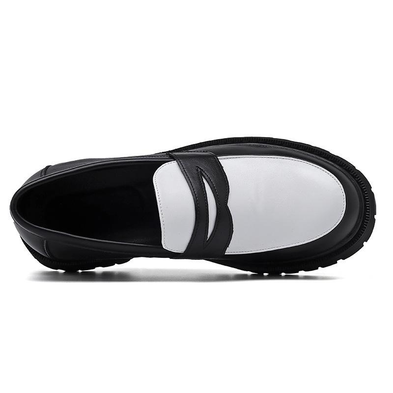 Four Seasons Men's Thick-Soled Black & White Tassel Loafers – Low-Top Leather Casual Shoes