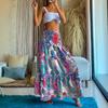 Womens Summer Boho Skirts Casual Maxi Flowy Elastic High Waist A-Line Tiered Swing Floral Long Skirts with Pockets