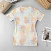 Short Tie-Dye Bodycon Dress,V-Neck Short Sleeves,Soft Form-Fitting Fabric,Versatile for Beach Vacation,Night Market Casual Street Wear