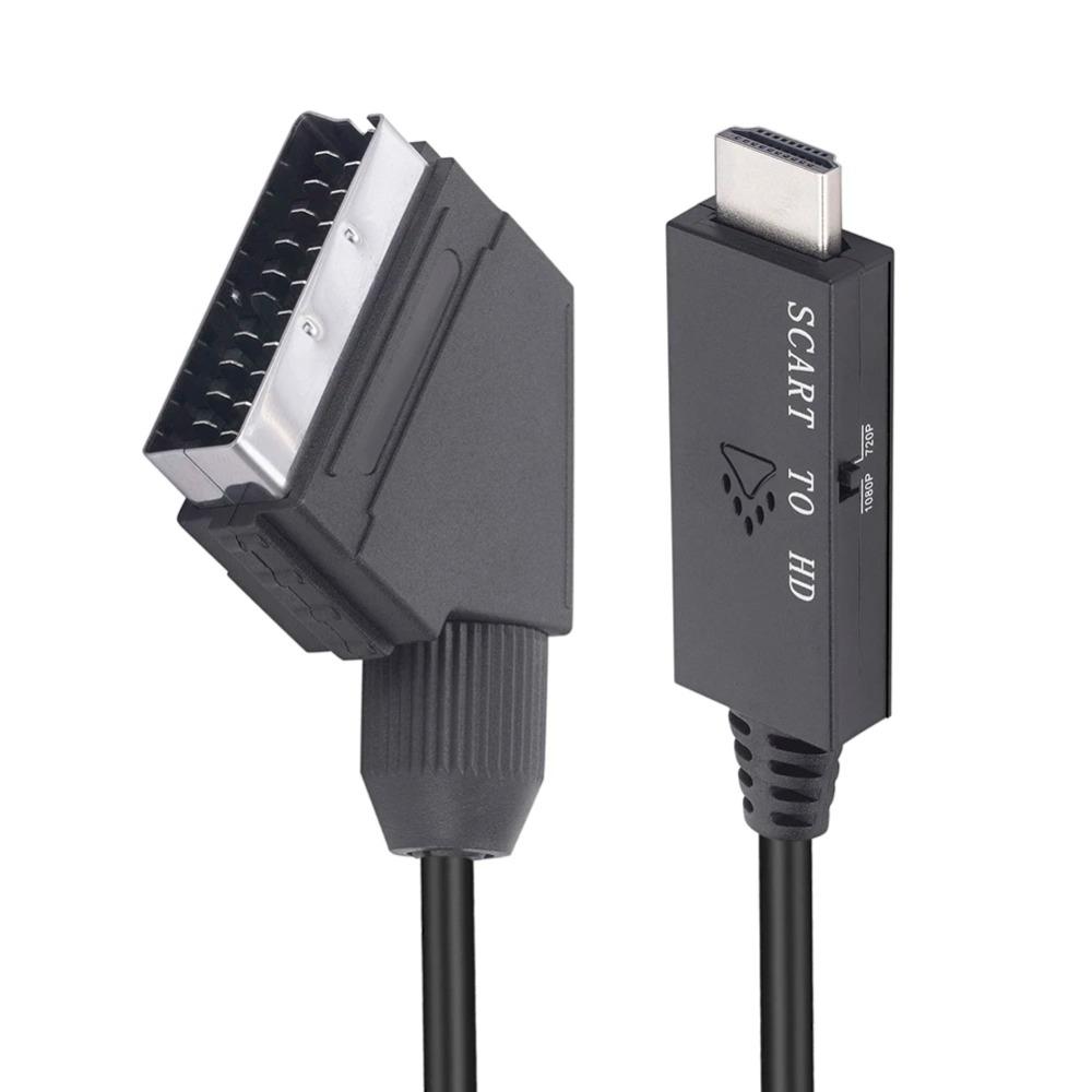 SCART To HDMI-compatible Converter Cable Video Audio Converter Adapter Scart in HDM Out Suport 720P/1080P Switch for HDTV DVD