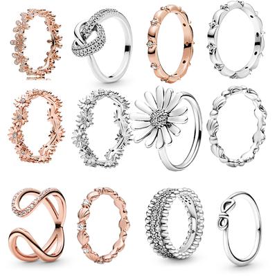 Hot Sale 925 Silver Color Bow-Knot Finger Ring For Women Girls Sparkling Daisy Flower Crown Zircon Wedding Jewelry