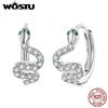 WOSTU 925 Sterling Silver Snake Huggies Earrings For Women Hypoallergenic Cubic Zirconia Hoop Earring Party Night Out Gift
