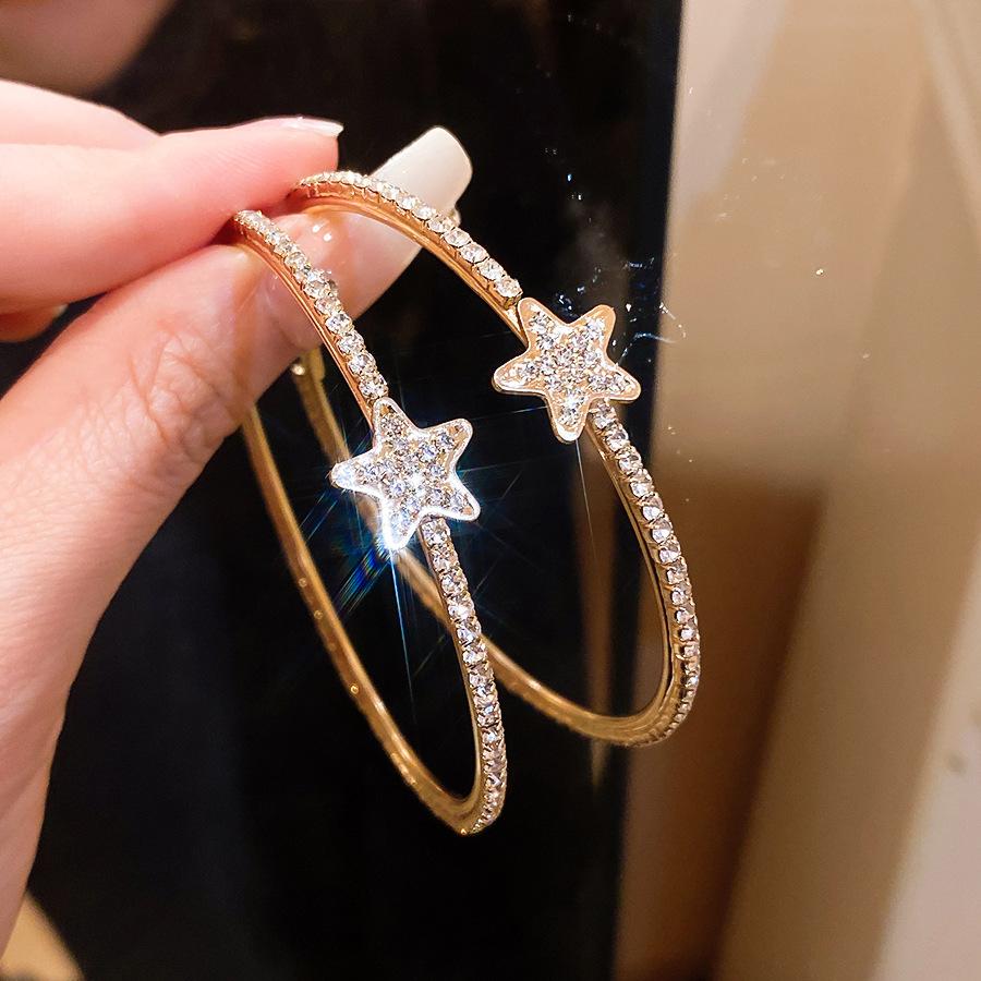 Fashion Sparkling Rhinestone Hoop Earrings for Women Star Exaggerated Round Earrings Buckle Luxurious Party Jewelry Accessories