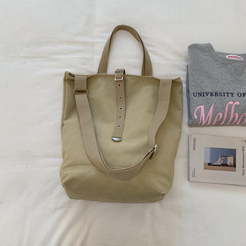 

Simple solid color large capacity thick canvas bag women s versatile casual texture shoulder bag fashion messenger bag хакі