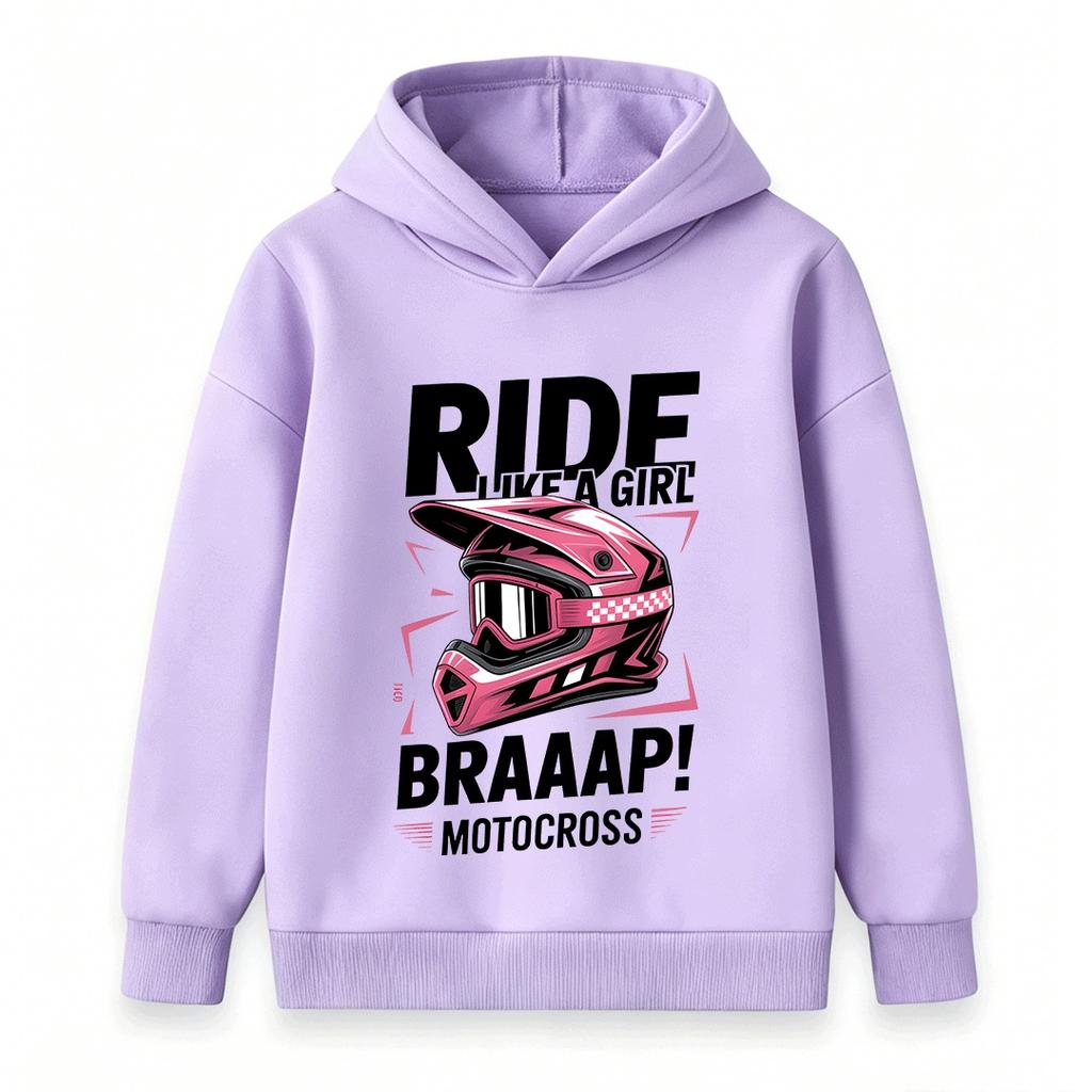 Kids Boys Girls 100% Cotton Crew Neck Short Sleeve T-Shirt, Funny Ride Like A Girl Braaap Motocross Dirt Bike Graphic Casual Tee Top For Youth