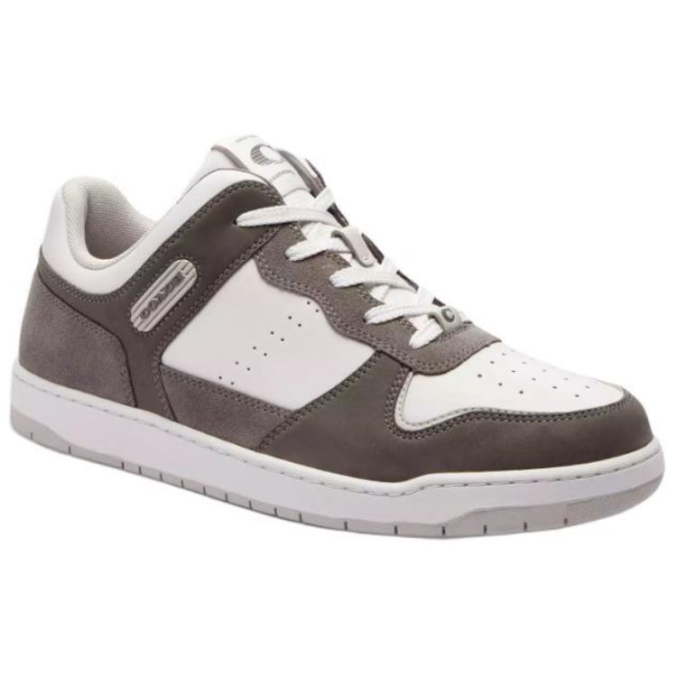 Coach C201 Leather Round Toe Lace-Up Low-Top Sneakers Men Sneakers White Gray CW709-XBT