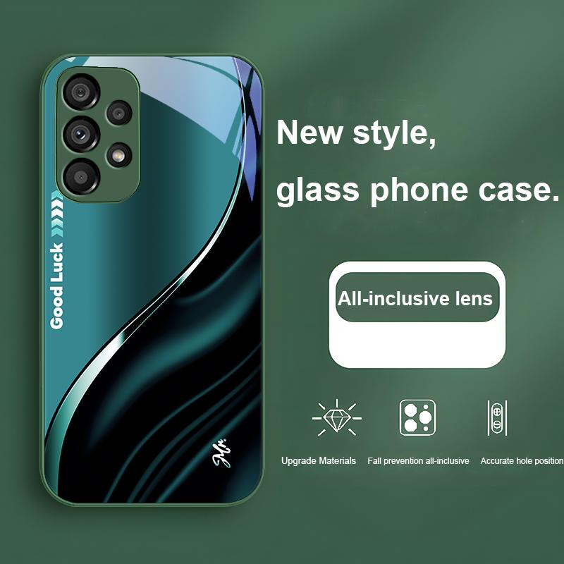 Good Luck For Samsung Galaxy Note 8 9 S10 Plus S20 S21 FE S23 Ultra A70 72 73 50 51 52 53 Tempered Glass Blue Phone Case