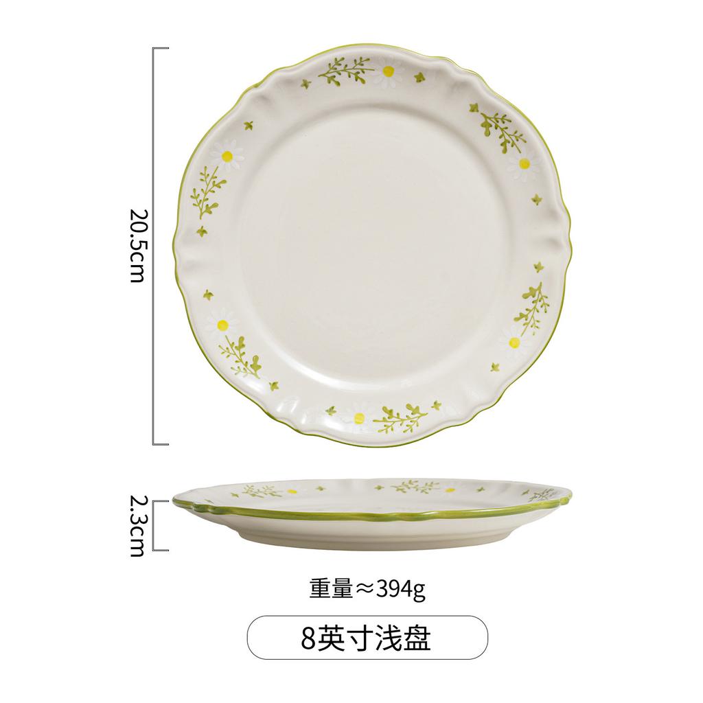 Lace Small Fresh Tableware High Value Ceramic Bowl Underglaze Color Household Bowl Set Large Capacity Binaural Bowl