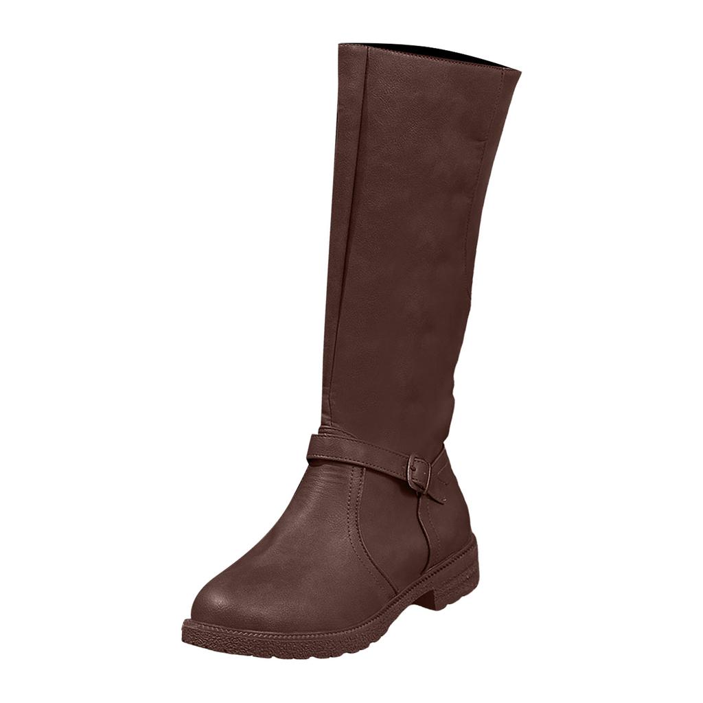 Women's Fashion Casual Retro Belt Side Zipper High Top Mid Calm Boots Glitter Rain Boots for Women Mid Calf