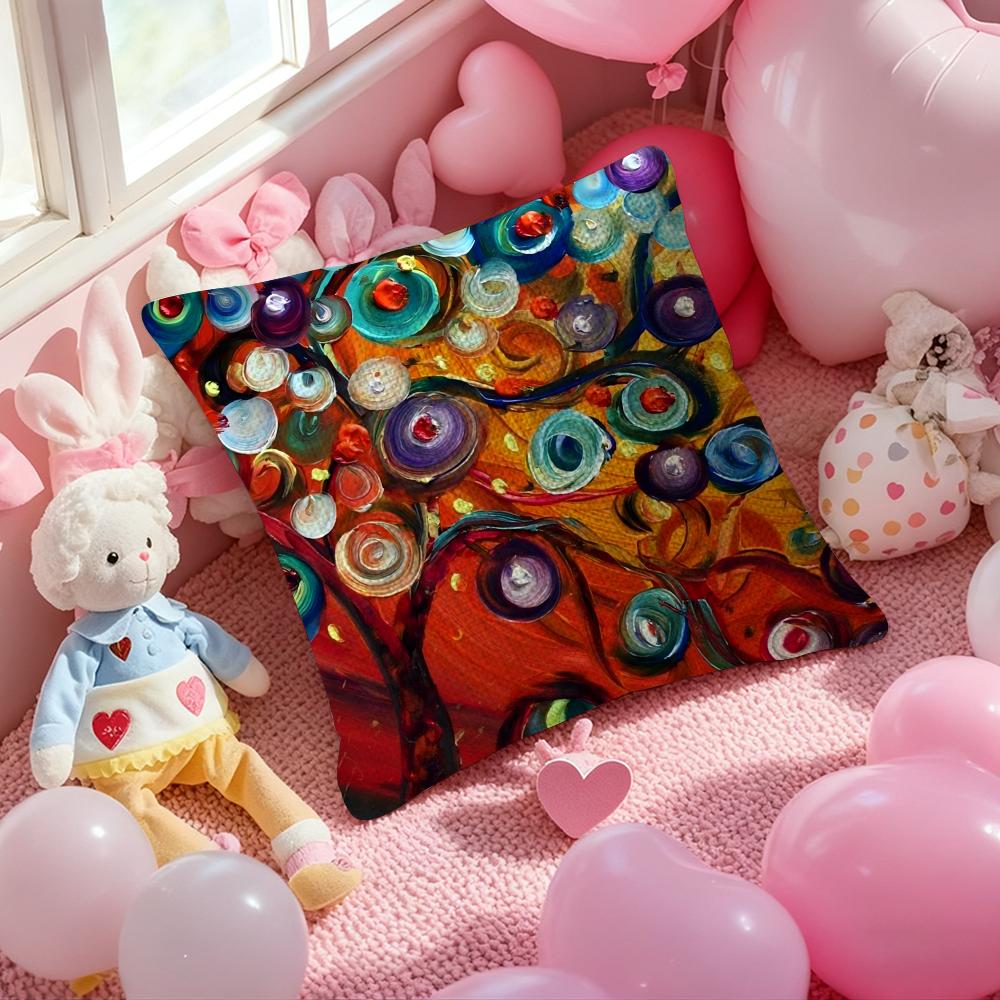 Colored Tree Pillow Case Antidustmite Pillowcase Invisible Zipper Silky Short Plush Sofa Cushion Cover