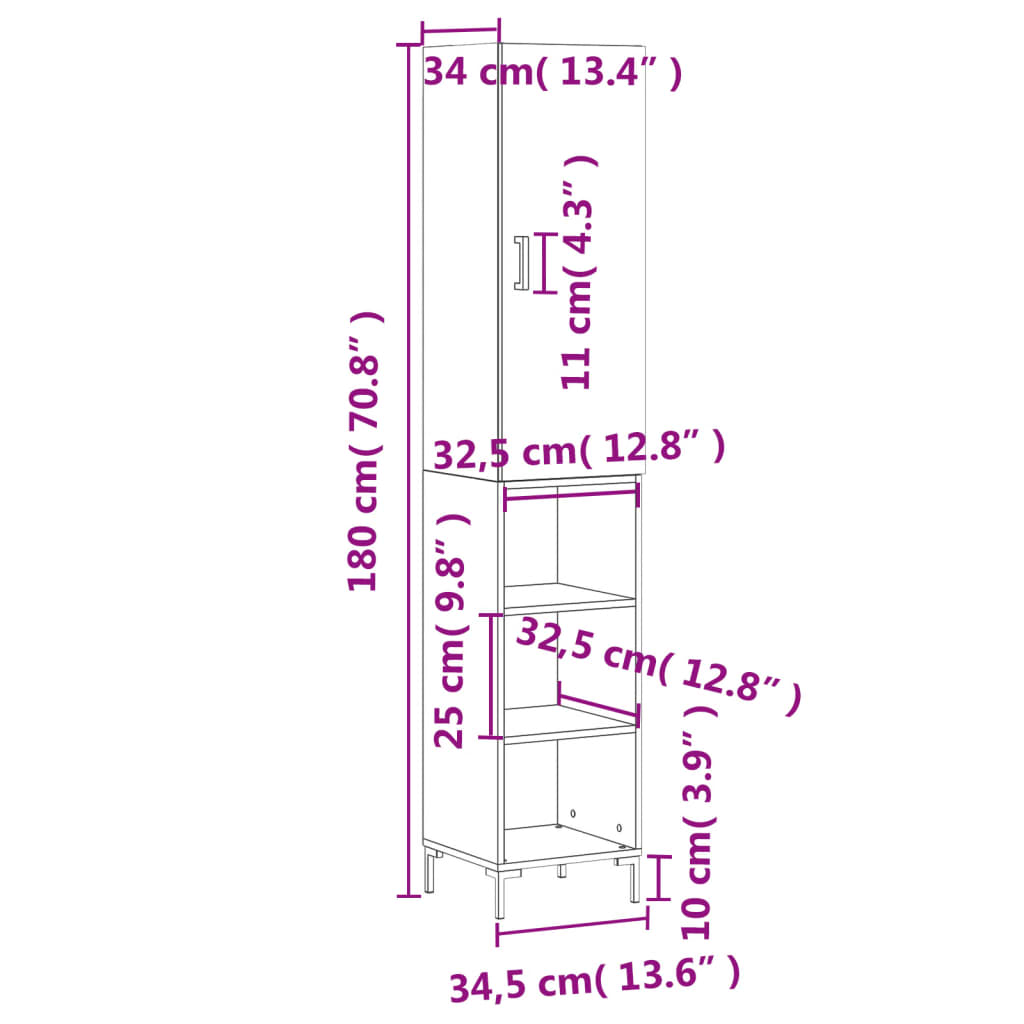 Highboard White 34.5 x 34 x 180 cm Particleboard