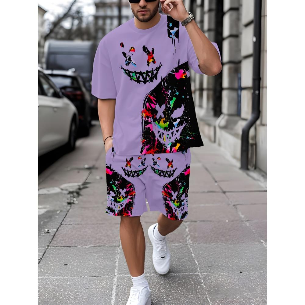 New Men's Casual Short-Sleeve T-Shirt and Shorts Set Urban Street Style T-Shirt and Shorts Combo Men's Athletic Set