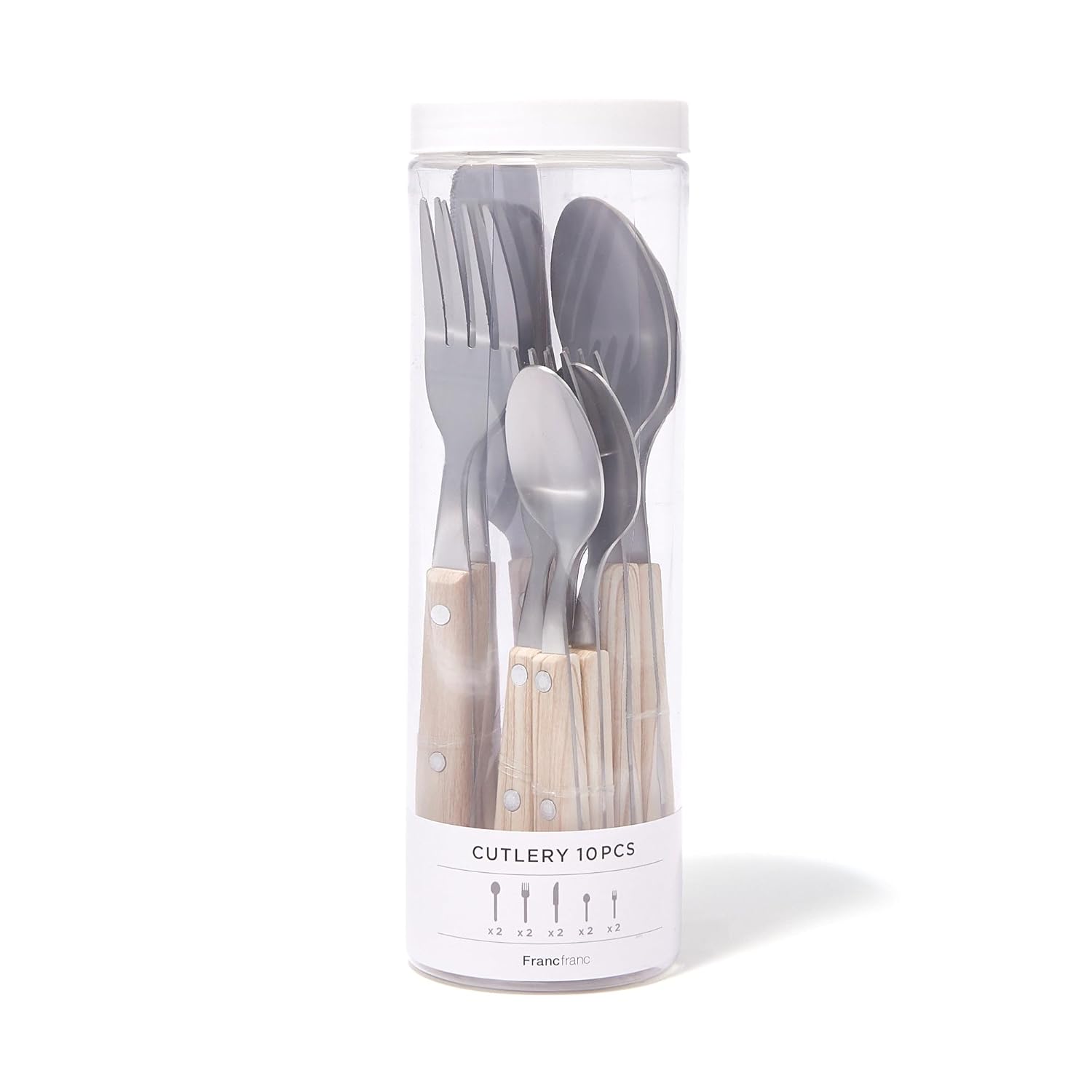 Francfranc Cutlery 10-Piece Set Wood Pattern White
