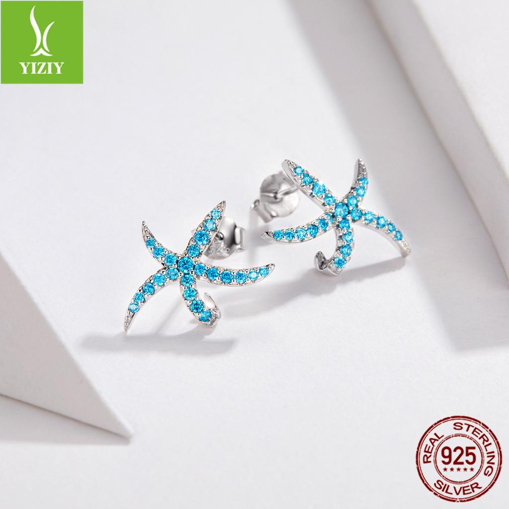 Modische blaue Diamant Seestern Ohrstecker für Damen, Koreanische Version von kleinen frischen Ozean S925 Sterling Silber Ohrringen Bse136