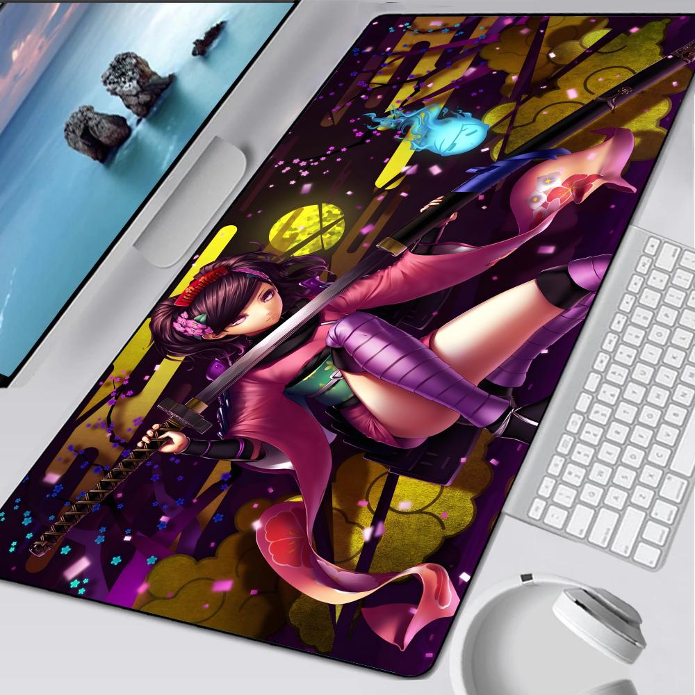 Anime Demon Girl Samurai Katana Mouse Pad Rubber Mat Laptop Xxl Mousepad Notebook Gamer Computer Table Gaming Accessories