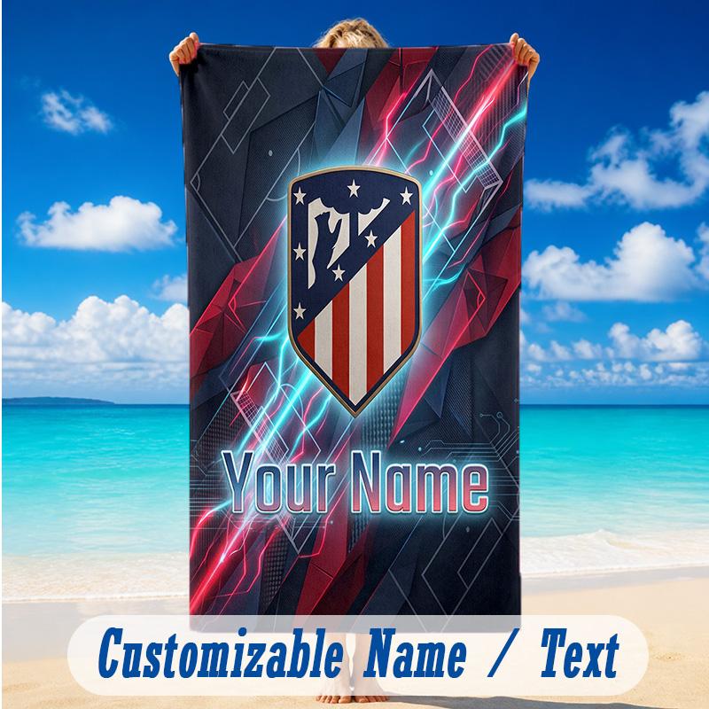 Beach Towel Custom Name Text, Quick Dry Large Towel For Beach HomeAtletico Madrid