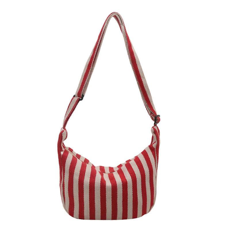 Striped Canvas Shoulder Bag for Women Large Capacity Casual Style Crossbody Bags Satchel Purse for Work and Everyday Use Red