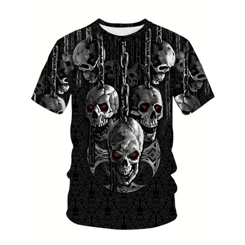 T-Shirt Men Punk Skull Digital 3D Prints Summer Casual Crew Neck Short Sleeves T-Shirt Harajuku Street Men's Clothing