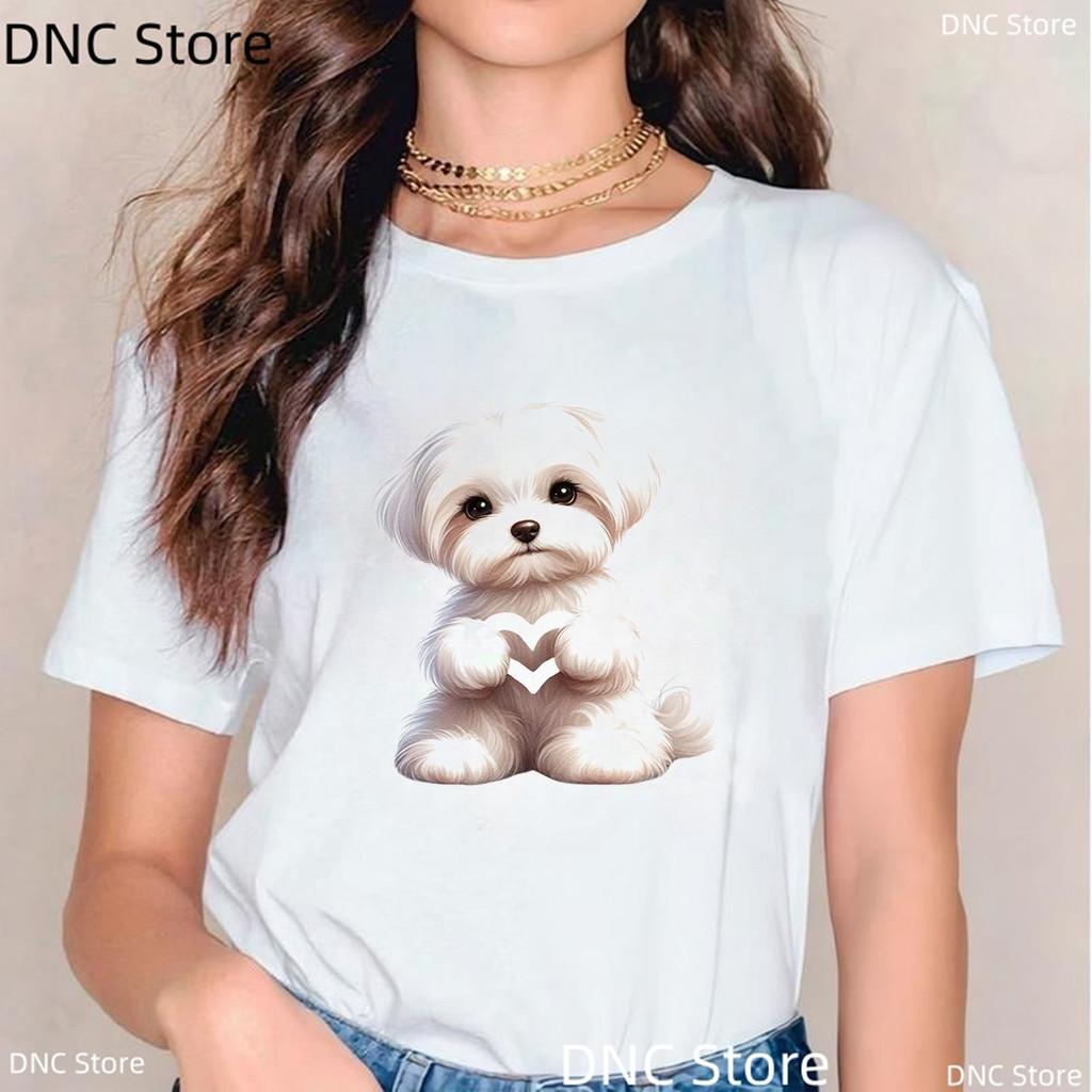 Funny Chien Yorkshire Terrier Print T Shirt Women Fashion Harajuku Kawaii Clothes Dog Pet T-Shirt Femme White Shirt Tops