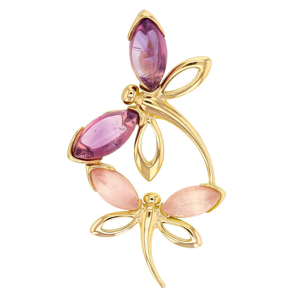 Les Trésors De Lily [R5448] - Artisan Silver Pendant 'Meghan' Pink Purple Gold (Dragonfly) - 40x20mm