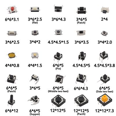 125pc 25Type/lot Assorted Micro Switch Push Button Tactile Tact Switches SMD DIP Switch Diy Kit