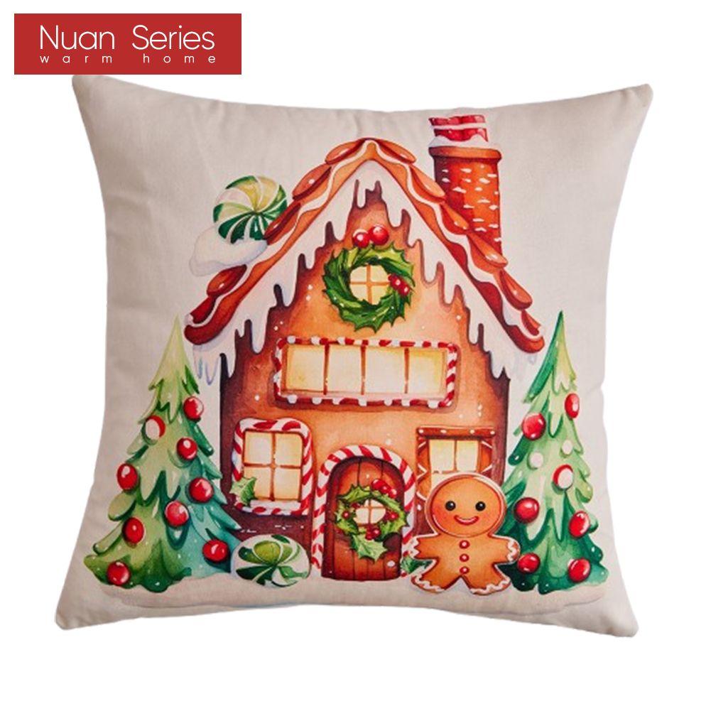 1PC Nuan Series Christmas Pillowcase Gingerbread Santa Claus Pattern Printed Soft Cushion Cover for Sofa Living Room Bedroom Home Decor Party Decor