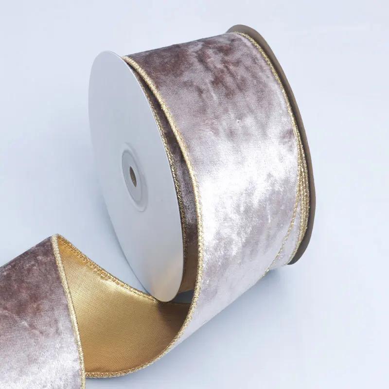 50MM Wired Edge Reversible Velvet Metallic Ribbon For Christmas Tree Decorations Bow Making New Year Gift Wrapping 10Yards Roll