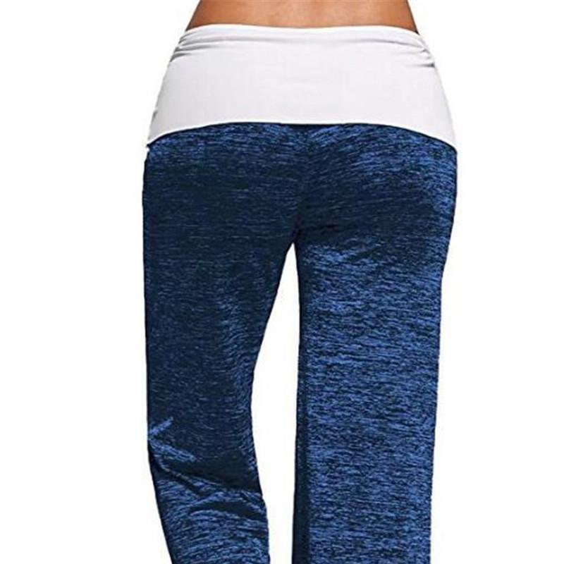 Hot Dames Kleurblok Wijde Pijpen Yoga Broek Midden Taille Losse Lange Broek Hofbroek Dames Sportbroek Trekkoordbroek