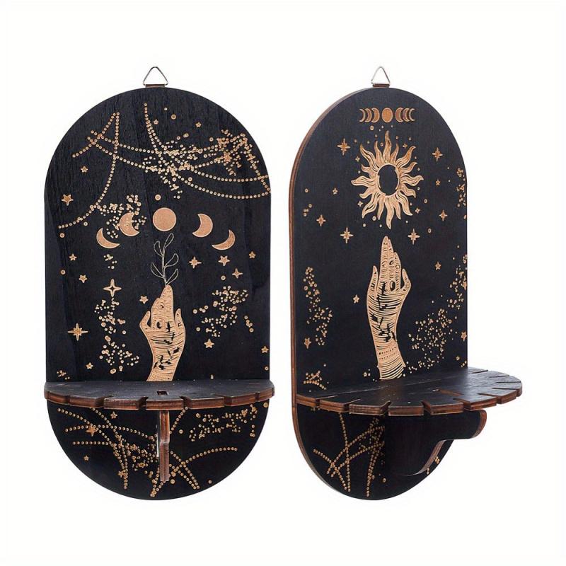 Crystal Black Sun Crystal Display Magic Bohemian Style Hand-Held Witch Supplies Wooden Pendants Pastoral Style Crystal Frame