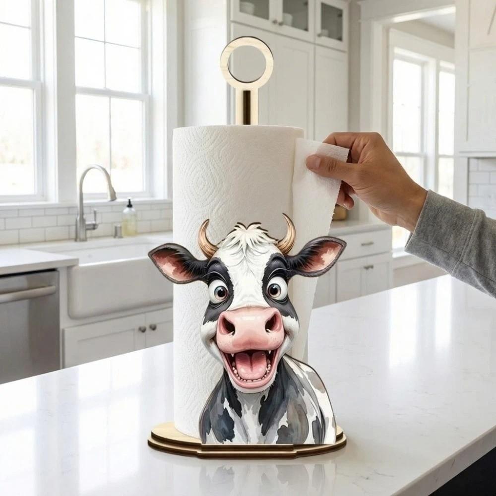 Wooden Kitchen Towel Rack Animal Themed Roll Paper Standing Rack  For Kitchen