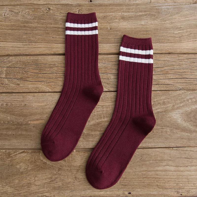 Parallel Bar Socks Medium Tube College Style Retro Color Stacking Socks Trendy Cotton Socks