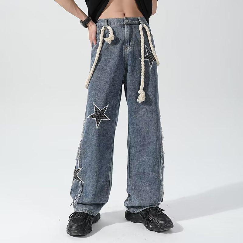 

JYL Unisex Cargo Pants American HipHop Printed Loose Straight Light Apricot Denim M амазонка