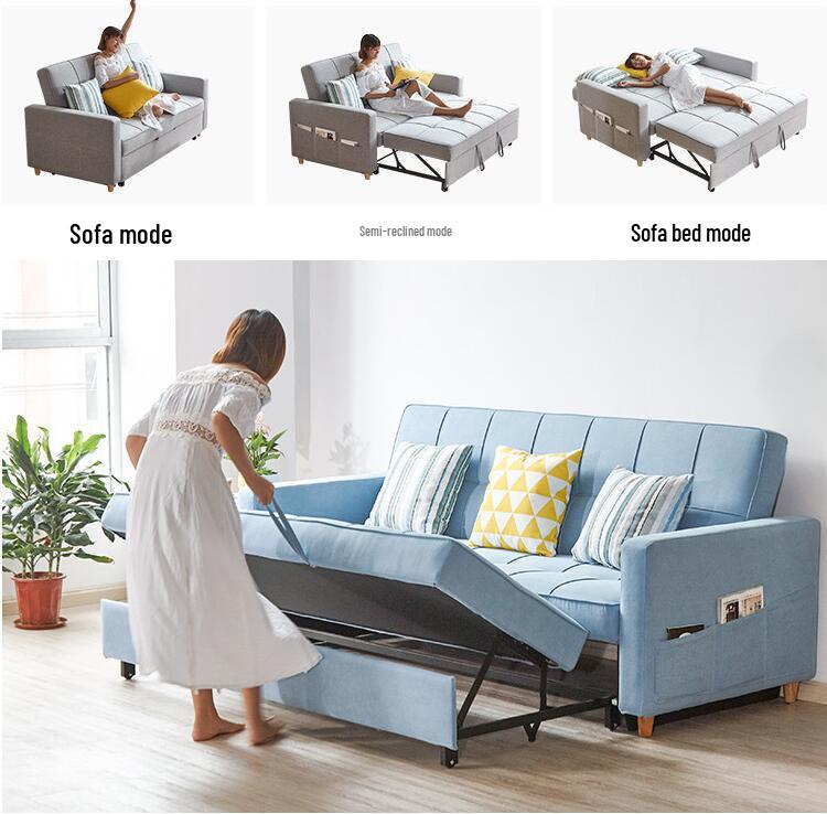 Convertible Sofa Bed with Folding Metal Frame and Telescopic Storage Rails