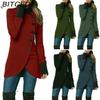 BITCED Women's  Autumn/Winter Solid-Colour Single-Breasted Long-Sleeved Coat with Patchwork Hem and Slit