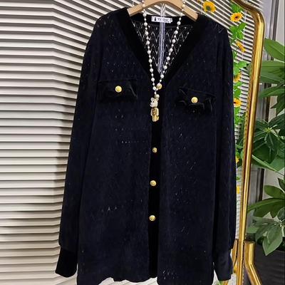 Top da Donna Taglie Forti con Scollo a V in Pizzo a Manica Lunga - Nero, Modellante, Ringiovanente, alla Moda, Vestibilità Ampia