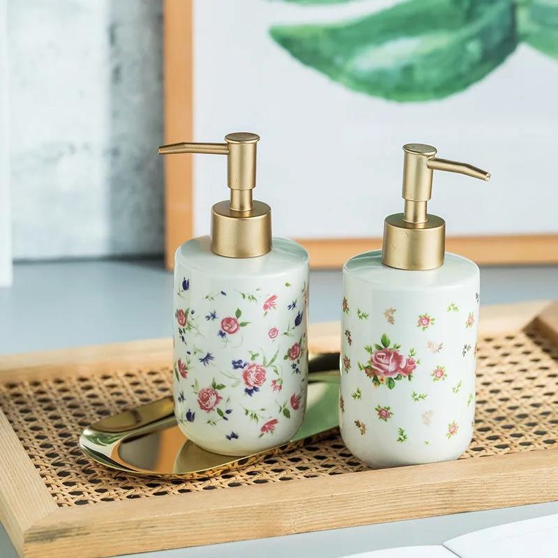 Ceramic Rose Liquid Soap Dispenser Household Bathroom Shower Gel Bottling Bottle Press-on Soap Dispensers Bathroom Accessories