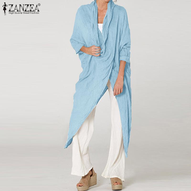 ZANZEA Women Casual Cowl Neck Long Sleeve Asymmetric Cover Up Blouse