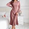 Autumn Winter Solid Long Sleeve O-neck Ruffles Maxi Dress Women's Elegant Mermaid Skirt Skinny Elastic Knitted Dresses for Women