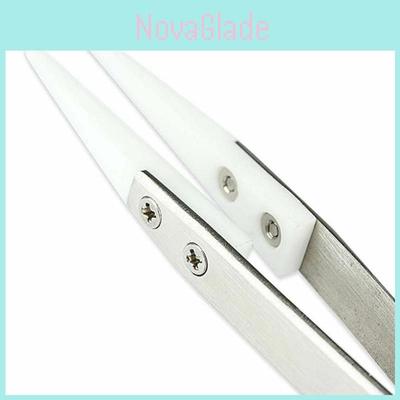 Ceramic Stainless Steel Pointed Tip Tweezer Heat Resistant Antiacid Antistatic