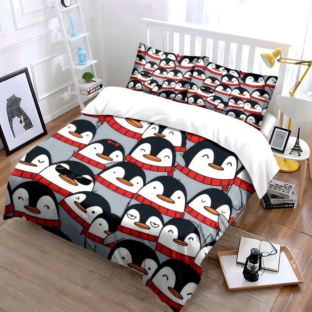 Penguin Pattern Winter Decor Set Soft Comfortable Duvet Cover Bedding Set Included 1*Duvet Cover & 2*Pillowcases gift