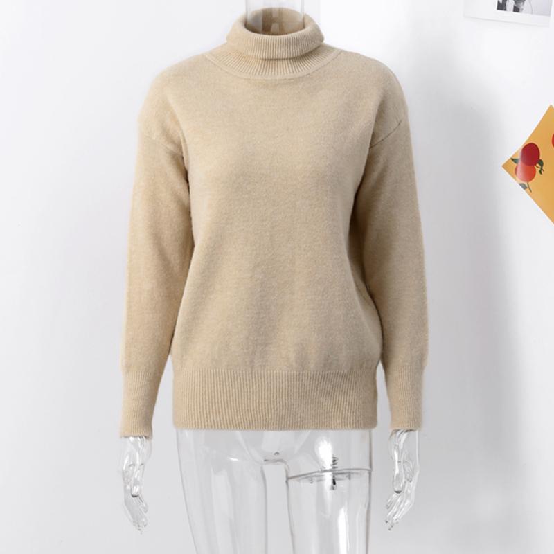 Damski sweter z wysokim kołnierzem, ciepły, luźny, dzianinowy, jesień, zima, gruby sweter, modny, długi rękaw, dzianina