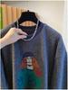 Women's 2025 Cartoon Print Woolen Long Sleeve T-shirt: Loose, Warm, Plus Velvet, Brushed Inner Layer