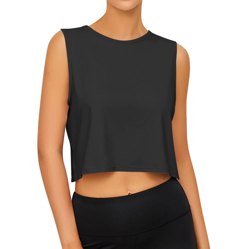 Damen Ärmellose Yoga Tops Workout Cool T-Shirt Laufen Kurzes Tank Crop Tops